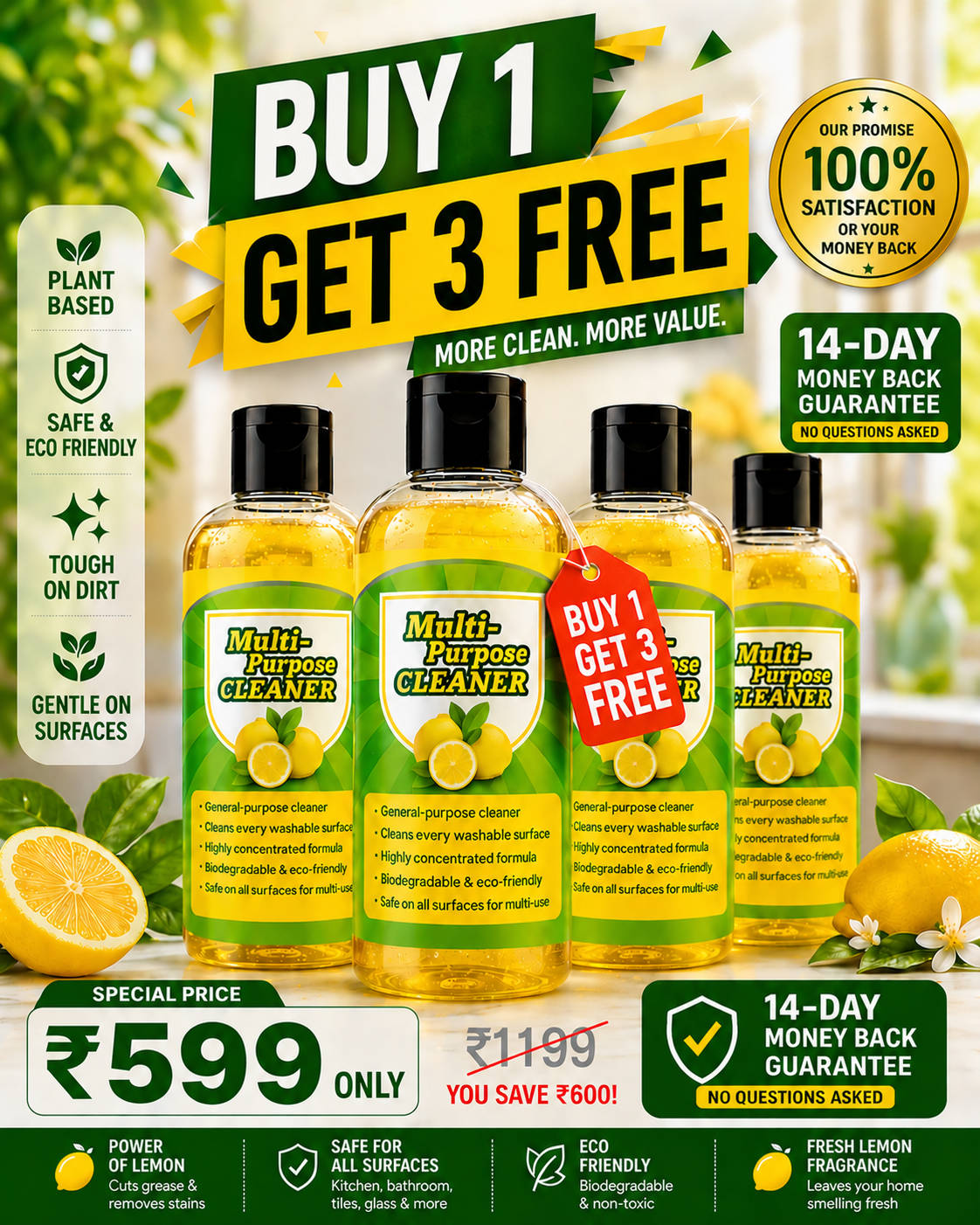 India's #1 Viral Multifunctional Cleaner - Pack of 4 (Buy 1 Get 3 FREE)